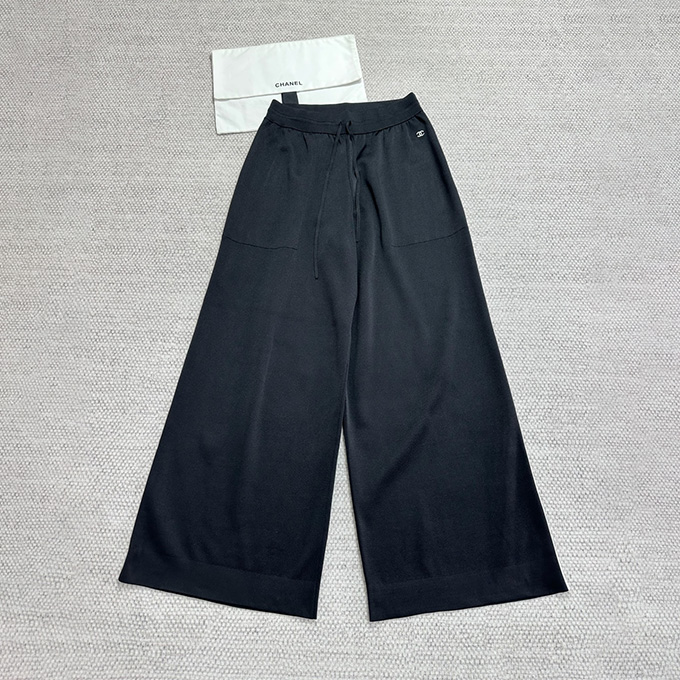 chanel side stripe silk blend wide leg trousers